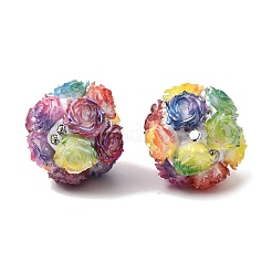不透明アクリル、ラインストーン、樹脂ビーズ  バラの花の丸い  ミックスカラー  22.5x20mm  穴：2mm&nbsp;OACR-D039-07