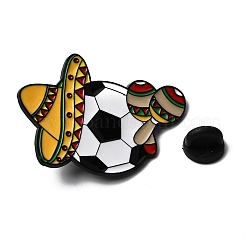 メキシコサッカーをテーマにしたエナメルピン  バックパックや衣類用の黒い合金製ラペルピンバック  ソンブレロ  きいろ  42x31mm&nbsp;JEWB-D310-07EB-04
