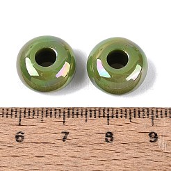オペークアクリルヨーロピアンビーズ  ABカラー  大ホールビーズ付き  オリーブドラブ  14x8mm  穴：5mm&nbsp;OACR-E033-19O