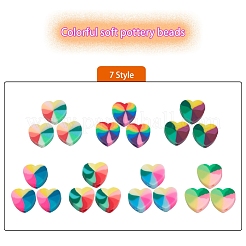 98~105個7色手作りポリマークレイビーズ  ジュエリー工芸用品のDIY用  ハート  カラフル  9~10x10~11x4~5mm  穴：1.2~2mm  14~15個/カラー&nbsp;CLAY-YW0001-49