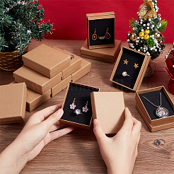 クラフト紙板紙ジュエリーセットボックス  リング＆ピアス＆ネックレスボックス  長方形  バリーウッド  9x7x2.7cm&nbsp;OBOX-BC0001-02