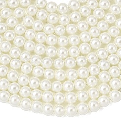 環境に優しい染色ガラスパールビーズ連売り  グレードA  ラウンド  コットンコードねじ切り  乳白色  6mm  穴：1.2~1.5mm  約70個/連  15.7インチ&nbsp;HY-A008-6mm-RB002