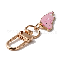 かわいい猫合金エナメル ペンダント装飾  スイベルクラスプチャーム  クリップオンチャーム  キーホルダー用  財布  バックパック飾り  ライトゴールド  パールピンク  60mm&nbsp;AJEW-WH0323-89B