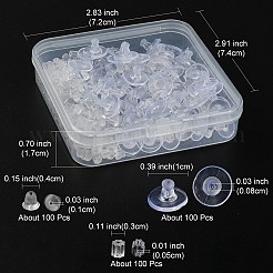 300個3スタイルのプラスチック製イヤーナット  フルカバー＆ベルイヤーナッツ  垂れ耳用のイヤーバック  透明  3~10x3~6x3~6mm  穴：0.5~1mm  100個/スタイル&nbsp;KY-YW0001-32