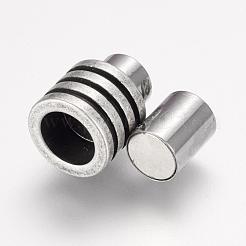 304ステンレススチール製マグネット留め具、接着端付き  コラム  アンティークシルバー  16x10mm  穴：6mm&nbsp;STAS-F124-01AS