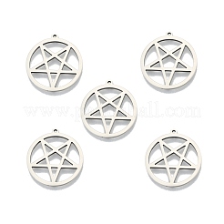 変色しない201ステンレススチールペンダント  中空  スターとリング  ステンレス鋼色  27x25x1.5mm  穴：1.4mm&nbsp;STAS-N098-101P