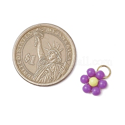 12個の不透明なアクリルパーツ  花  304ステンレススチールオープン丸カン付き  ミックスカラー  11.5x10.5x4mm  穴：4.5mm&nbsp;PALLOY-CJ00146