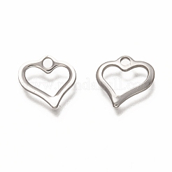 変色しない304ステンレススチールチャーム  中空  ハート  ステンレス鋼色  10.5x11x1mm  穴：1.6mm&nbsp;STAS-I176-15P