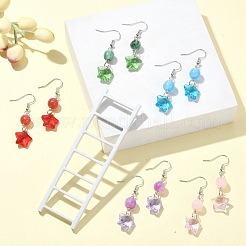 レジン&ガラスのスターダングルイヤリング  プラチナ真鍮イヤリング  ミックスカラー  45x13.5mm&nbsp;EJEW-JE05323