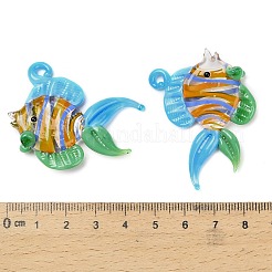 手作りランプワークペンダント  魚  ディープスカイブルー  36~38x46~47x13~14mm  穴：2~2.5mm&nbsp;LAMP-A004-02J
