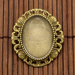 25x18 mmの透明なガラスカボションとヴィンテージ合金のブローチカボションベゼルのセッティング  鉄ピンバックバーパーツ  ニッケルフリー  アンティークブロンズ  34x30.5mm  トレイ：25x18mm  穴：3mm&nbsp;DIY-X0187-AB-NF