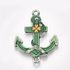 印刷された合金リンクコネクター  エナメル  アンカー  プラチナ  ミックスカラー  29x22x2mm  穴：1.8mm&nbsp;PALLOY-S118-06