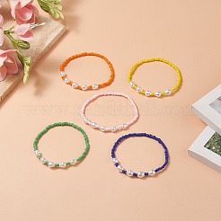 女性用ガラスシード＆プラスチックパールビーズストレッチブレスレット  ミックスカラー  内径：2インチ（5.2cm）&nbsp;BJEW-JB09226