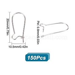 304ステンレススチールフープピアス金具150個  キンディ  ステンレス鋼色  20ゲージ  20x10.5mm  ピン：0.8mm&nbsp;STAS-SC0005-09