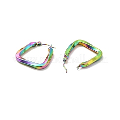イオンプレーティング（IP）304ステンレススチール台形フープピアス（女性用）  虹色  25x26x3.5mm  ピン：0.7mm&nbsp;EJEW-P202-05MC