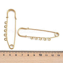イオンプレーティング(IP) 304 ステンレススチール 安全ピン ブローチ金具  ラペルピンを作るためのループが5つ付いたキルトピン  ゴールドカラー  71.5x20.5x5.5mm  穴：2mm&nbsp;STAS-K252-05C-G