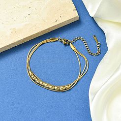 304ステンレススチールマルチ連ブレスレット  女性用バレルビーズスネークチェーンジュエリー  ミックスカラー  6-5/8インチ（16.7cm）&nbsp;BJEW-G733-02M