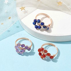3 個 3 スタイルの天然混合宝石編組ビーズ指輪セット  黄金の銅線で包まれた積み重ね可能なリング  内径：18mm  1個/スタイル&nbsp;RJEW-TA00106