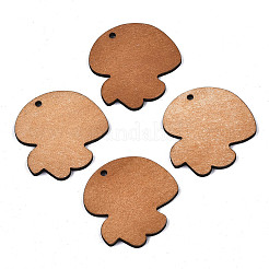 プリントバスウッドペンダント  バックランダムカラー  キノコ  レッド  36x37x3mm  穴：2mm&nbsp;X-WOOD-N006-48