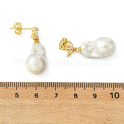 真鍮製マイクロパヴェキュービックジルコニアスタッドピアス（女性用）  天然バロックパールケシパール  ゴールドカラー  ティアドロップ  29x11mm&nbsp;EJEW-JE07279-01