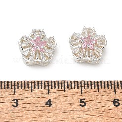 真鍮製マイクロパヴェキュービックジルコニアビーズ  スター付き花  銀  パールピンク  12x6.5mm  穴：1.6mm&nbsp;CU-CBA3F77-08S-02