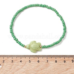 女性用、8色のガラスシードビーズと合成ターコイズビーズを使用したストレッチブレスレット8個  カメ  真鍮  ミックスカラー  内径：1.97~2.20インチ（5~5.6cm）  1pc /カラー&nbsp;BJEW-MZ00332