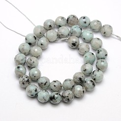 ナチュラルセサミジャスパー/キウイジャスパービーズ連売り  ラウンド  多面カット  8mm  穴：1mm  約46個/連  14.6インチ&nbsp;G-L147-8mm-01