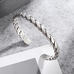 合金カフバングル  男女兼用のツイスト編みバングル  アンティークシルバー  7-1/8インチ（18cm）&nbsp;PW-WG4C462-01