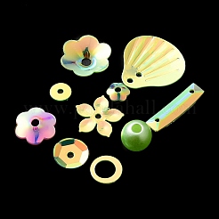 レインボー虹色PVCスパンコールビーズ&リンク&ペンダント  混合図形  花/雪の結晶/楕円形  ライムグリーン  4~20x4~20x0.3~6mm  穴：0.8~4mm  約131個/袋&nbsp;PVC-C001-01E