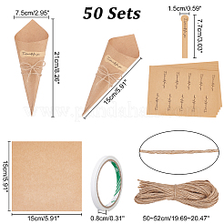 DIYクラフトペーパークラフト  ギフトコーン用ブーケフラワーギフトボックス  淡い茶色  クラフト紙：約15x15cm  ステッカー：約1.5x7.7cm  ロープ：約50~52 CM  両面粘着テープ：0.8cm&nbsp;DIY-PH0020-67