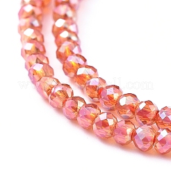 電気メッキガラスビーズセット  フル虹メッキ  多面カット  ロンデル  ライトコーラル  2x1.5mm  穴：0.6mm  約208~220個/連  34~36cm&nbsp;X-EGLA-F149-FR-01