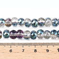 電気メッキガラスビーズ連売り  虹メッキ  多面カット  ロンデル  プルシアンブルー  8x6mm  穴：1.2mm  約78~80個/連  18.89~19.68インチ（48~50cm）&nbsp;X-EGLA-Q092-8mm-A01
