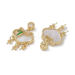 真鍮、シェル、クリアキュービックジルコニアペンダント  カドミウムフリー＆ニッケルフリー＆鉛フリー  エナメル  長寿ロックチャーム  18KGP本金メッキ  29mm  穴：2.5x1.2mm&nbsp;KK-G497-19G