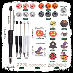 ハロウィンDIYビーズペン作りキット  ABSプラスチックボールペン、木製ビーズ、真鍮ビーズを含む  ミックスカラー  5~148x5~20.5x0.8~16mm  穴：1~3.4mm&nbsp;DIY-SC0025-97