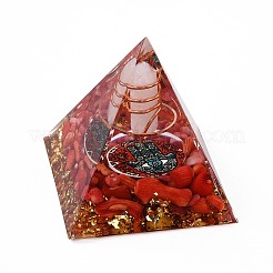樹脂オルゴナイトピラミッドホームディスプレイ装飾  天然宝石チップ付き  レッド  50x50x50mm&nbsp;LS-G-PW0004-56A-02