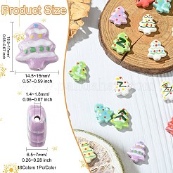 16 個 16 色の手作り磁器ビーズ  手描きの陶器ビーズ  クリスマスツリー  ファミーユは磁器バラ  ミックスカラー  16.5~17x14.5~15x6.5~7mm  穴：1.4~1.8mm  1pc /カラー&nbsp;PORC-CJ0001-13
