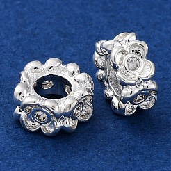 真鍮製マイクロペーブクリアキュービックジルコニアスペーサービーズ  長持ちメッキ  花  銀  8x4mm  穴：3.5mm&nbsp;KK-Z089-14S