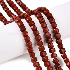 天然石レッドジャスパービーズ連売り  グレードAA  多面カット  キューブ  4~5x4~5x4~5mm  穴：0.8mm  約92~105個/連  14.96~15.35インチ（38~39cm）&nbsp;G-N342-130