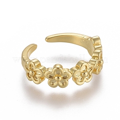 調節可能な真鍮のつま先リング  開いているカフス  オープンリング  花  ゴールドカラー  usサイズ4 1/4(15mm)&nbsp;RJEW-EE0002-14G