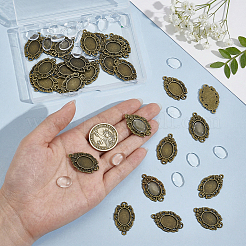 30個のチベットスタイルの合金ペンダントカボションカット  オーバル  30個の透明な楕円形のガラスカボション  アンティークブロンズ  30x19mm&nbsp;DIY-UN0008-63AB