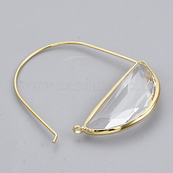 真鍮製フープピアス  ガラスと  ニッケルフリー  18KGP本金メッキ  多面カット  半円  透明  44mm  ピン：0.8mm&nbsp;EJEW-T007-04G-02-NF