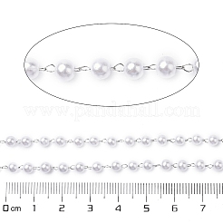 ABS イミテーションパール ラウンドビーズチェーン  304ステンレススチール製金具付き  溶接されていない  スプールで  ステンレス鋼色  4x3.5mm  約65.62フィート（20m）/ロール&nbsp;CHS-A015-06P