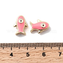 真鍮製エナメルビーズ  魚  18KGP本金メッキ  ショッキングピンク  9x12x5mm  穴：1.5mm&nbsp;KK-A277-01G-03