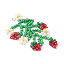 シードガラスビーズの大きなペンダント  花  レッド  50.5x30.5x3.5mm  穴：2.5mm&nbsp;PALLOY-MZ00877-02