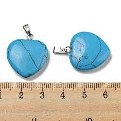 合成ターコイズペンダント  ハート  真鍮パーツ  プラチナ  22~23x20~20.5x6~7.5mm  穴：5x8mm&nbsp;G-G956-B75-FF