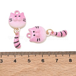 スプレープリント合金エナメルチャーム  猫の形のチャーム  ラックめっき  ゴールドカラー  パールピンク  32.5x13.5x4.5mm  穴：1.8mm&nbsp;ENAM-K076-38G-04
