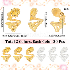 60色合金スペーサービーズ2個  花  大穴ビーズ  ゴールデン＆シルバー  21x11~12x12mm  内径：8.5mm  30個/カラー&nbsp;FIND-SC0017-90