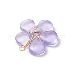 銅線で巻かれたガラスのペンダント  花  ミックスカラー  31x28x5.5mm  穴：3mm&nbsp;PALLOY-JF03439