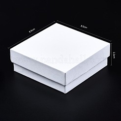 厚紙ジュエリーセットボックス  リングのために  ピアス  ネックレス  内部のスポンジ  正方形  ホワイト  8.9x8.9x3.3cm  インナーサイズ：8.3x8.3センチメートル  フタなし：8.5x8.5x3.1cm&nbsp;LS-CBOX-S018-09C