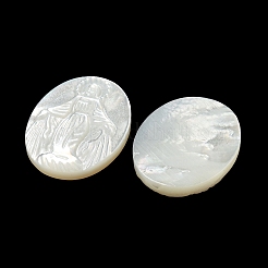 彫刻された天然の白い貝殻のカボション  オーバル  乳白色  19.5~20x15x2.5~3mm&nbsp;SSHEL-N038-08C-02